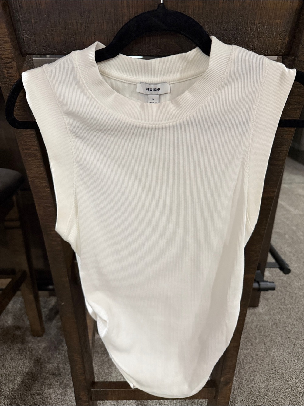 Reiss Cream Ribbed Sleeveless Crewneck Tank